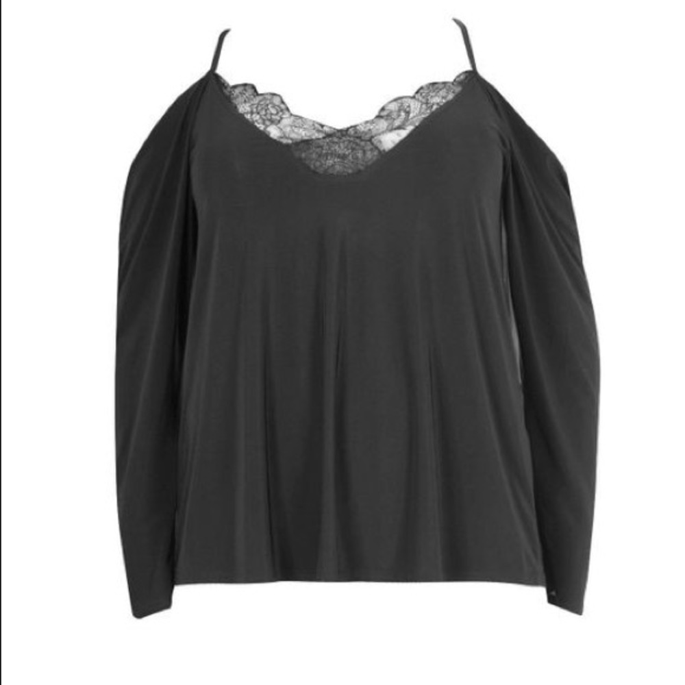 BOOHOO+ Lace Trim V Neck Cold Shoulder Top