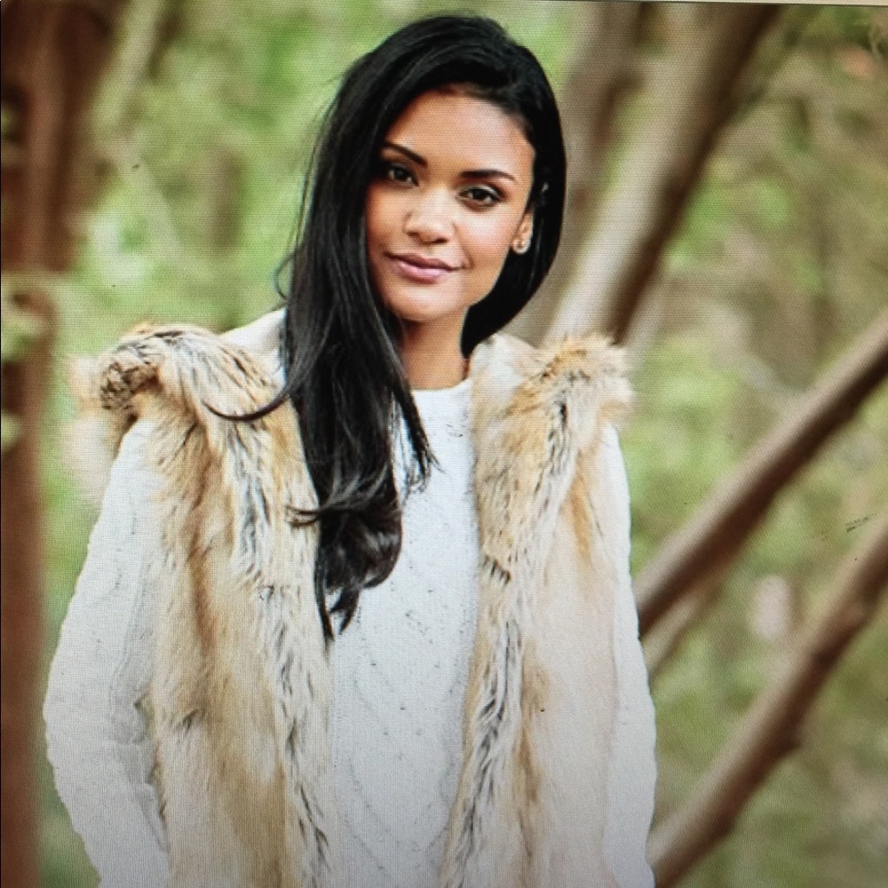 Gold fox Hooded Knee-length  Faux Fur vest