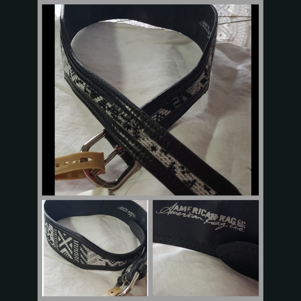 American Rag Black & Grey Leather Belt Size S NWT - Picture 2 of 8