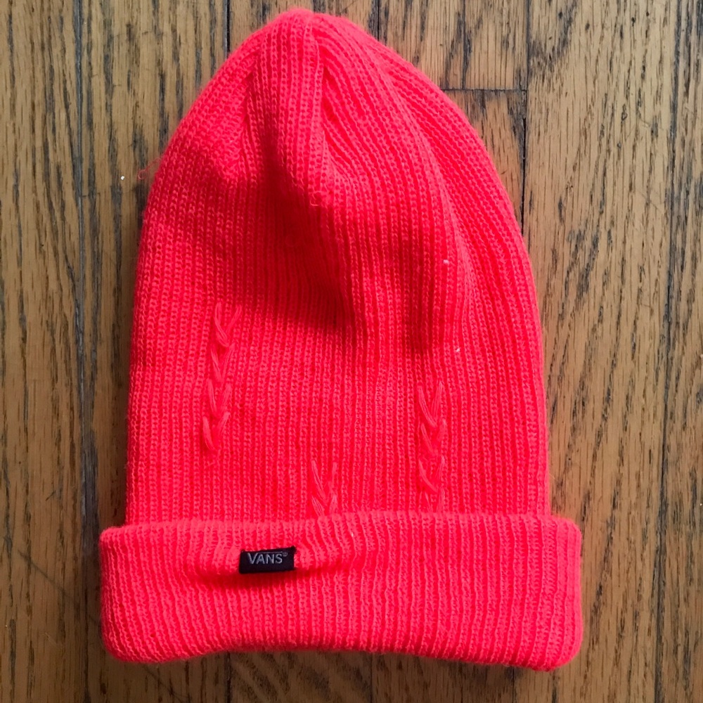 neon pink/orange beanie