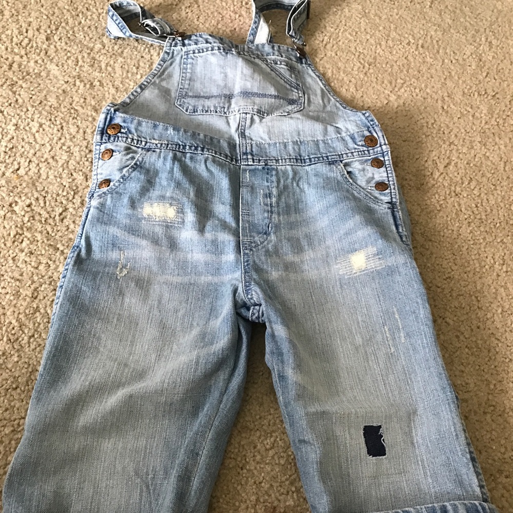 Boys H&M denim distressed overalls