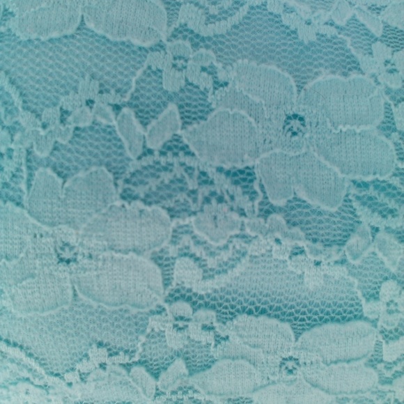 Stretchy Floral Aqua Blue Lace Lined Bandeau W/ Removable Pads Eyelet Sheet Back - Picture 2 of 5
