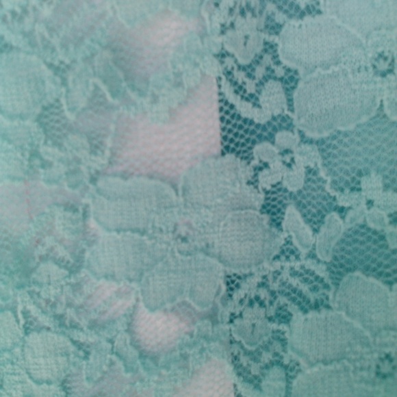 Stretchy Floral Aqua Blue Lace Lined Bandeau W/ Removable Pads Eyelet Sheet Back - Picture 4 of 5