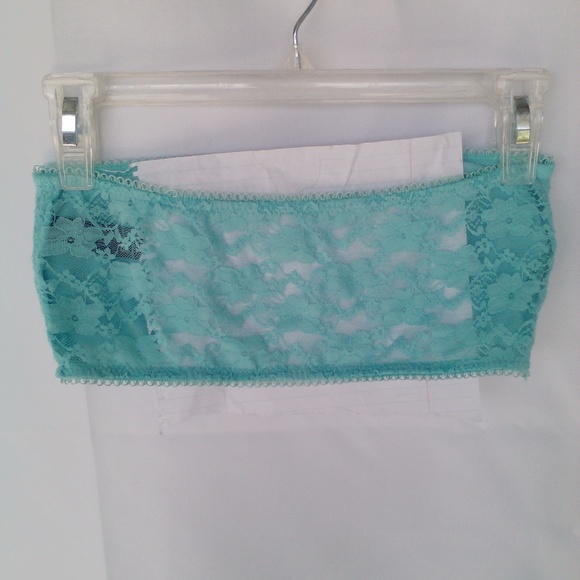 Stretchy Floral Aqua Blue Lace Lined Bandeau W/ Removable Pads Eyelet Sheet Back - Picture 3 of 5