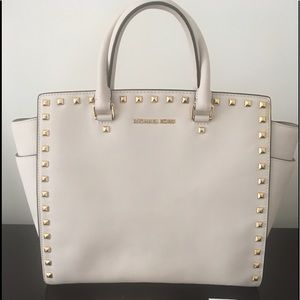 Michael Kors Studded Selma White Tote Handbag