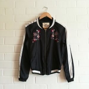 Hollister Embroidered Satin Bomber Jacket