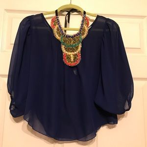 A'gaci Solid Navy Blue Blouse