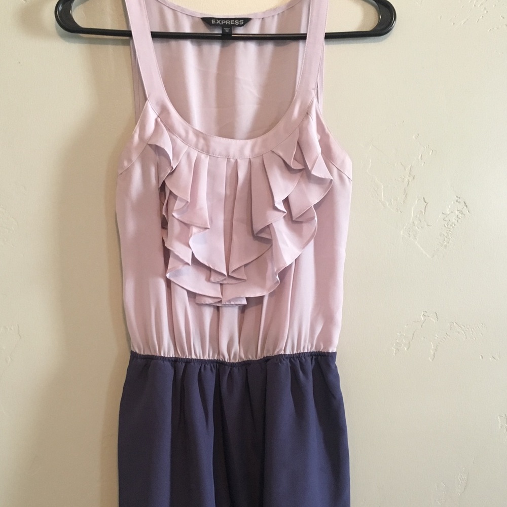 Professional dress, purple tones, mid length