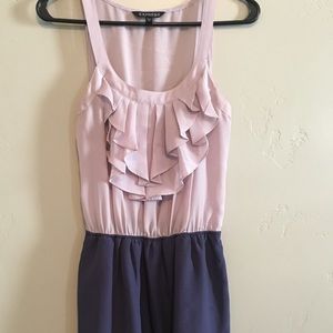 Professional dress, purple tones, mid length