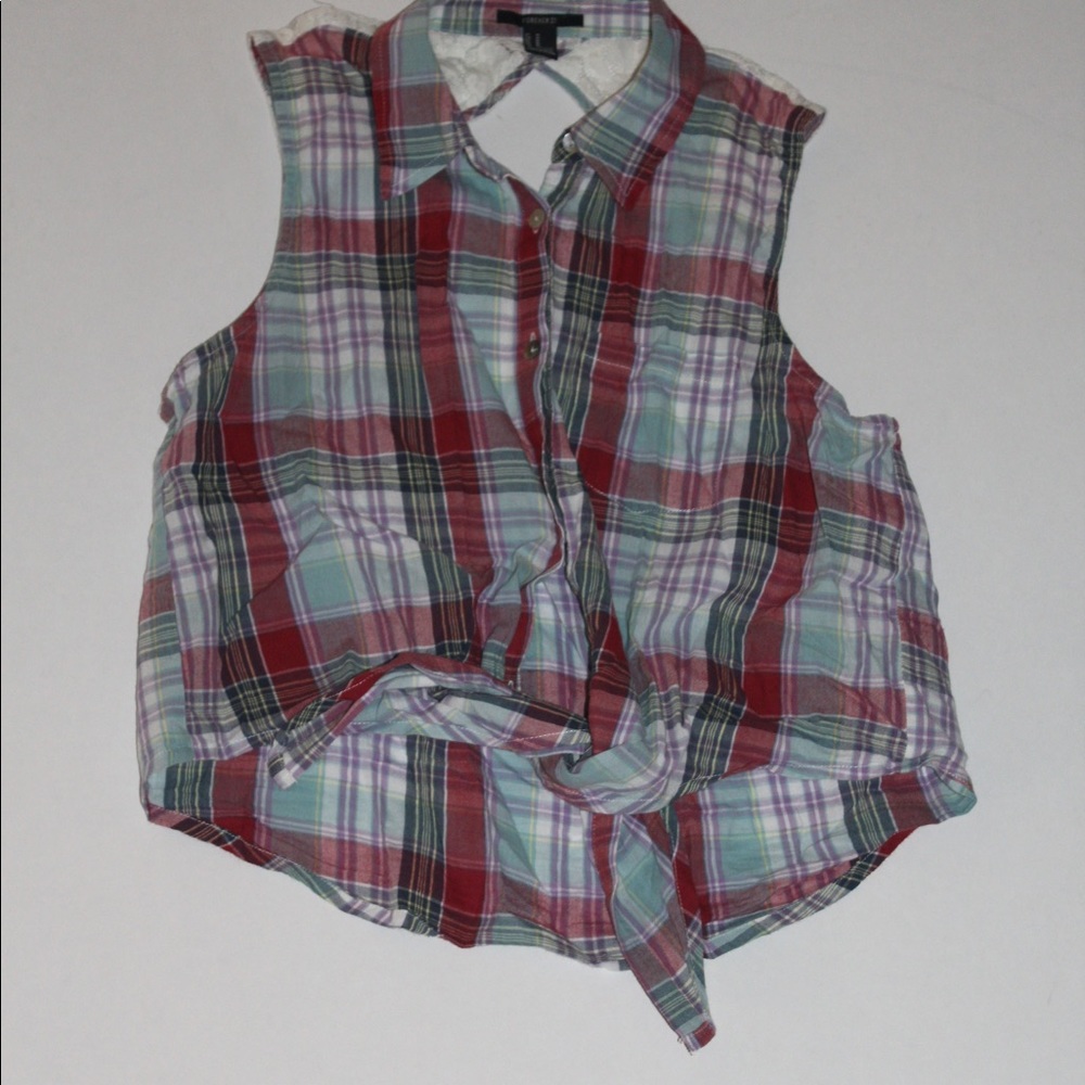 Forever 21  plaid button down tie front tee.