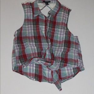 Forever 21  plaid button down tie front tee.