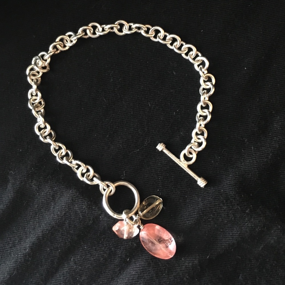 Silver Link Bracelet with trio of stones