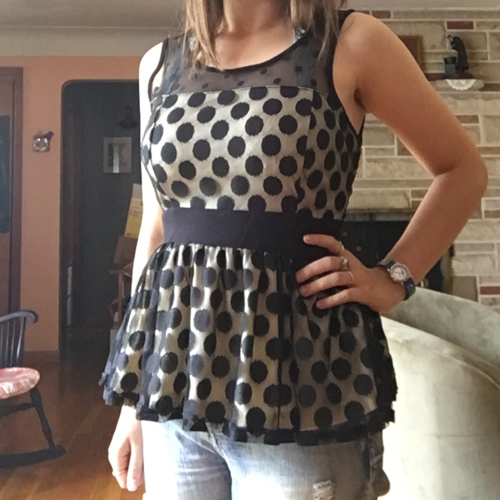 Black, polka dotted, peplum blouse