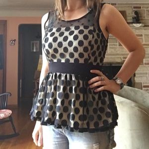 Black, polka dotted, peplum blouse
