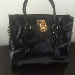 Black Patent Michael Kors Tote Handbag Hamilton