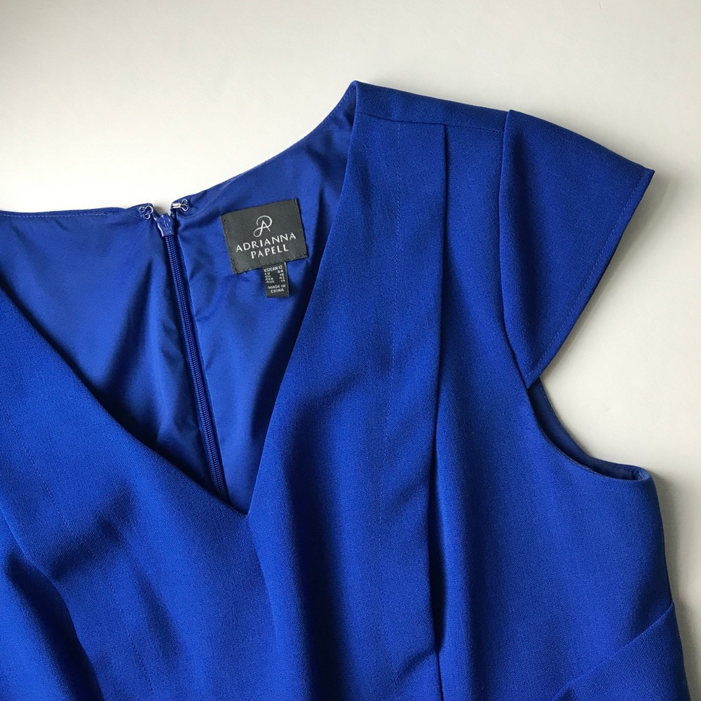 Adrianna Papell Blue Vneck Sheath Dress, sz 12
