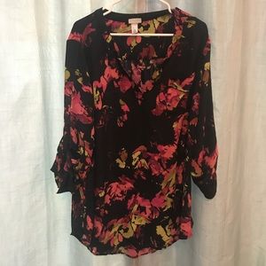 Black Floral Ava & Viv Long Blouse