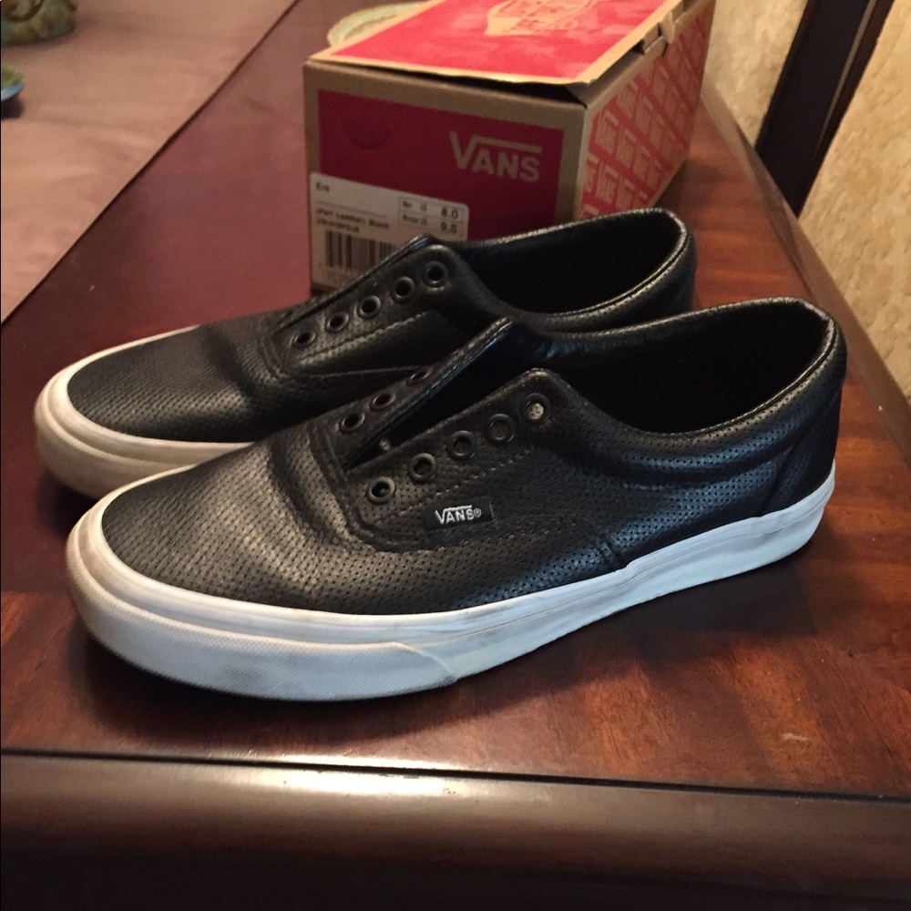 Vans Era Shoe Black Leather Men Size 8 (No Laces)