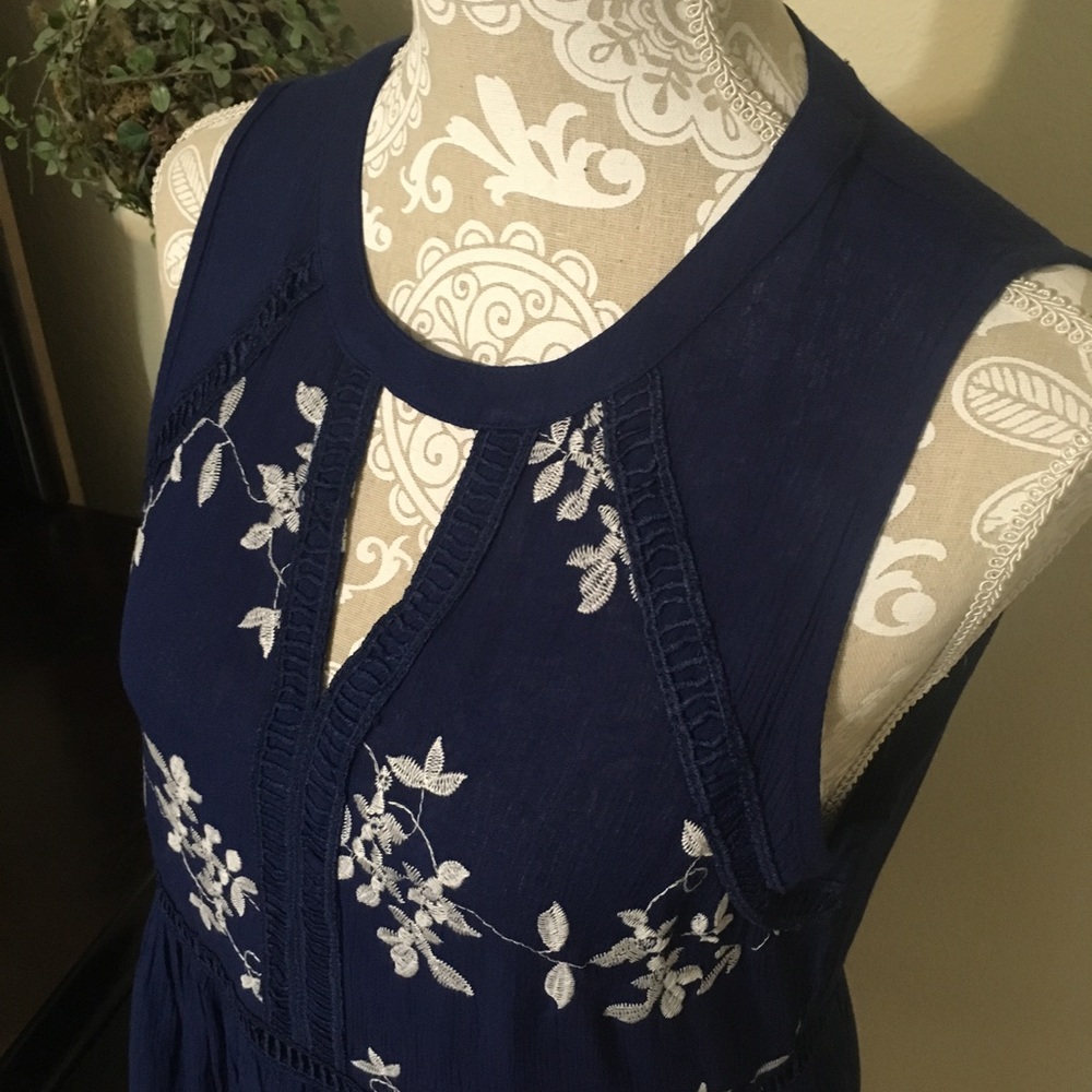 Navy Blue High Low Embroidered Dress