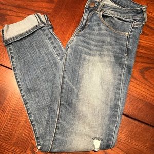 Skinny Stretch Cuffed Ripped Jeans