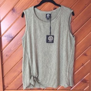Bobeau tie front tank sleeveless shirt olive green