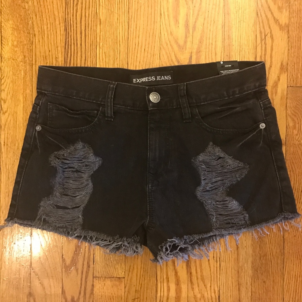 Express destructed denim high rise shorts