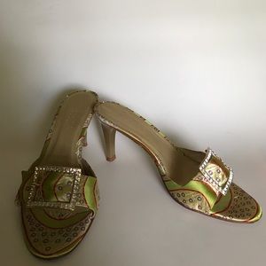 Unisa Resort Rhinestone Buckle Green Sandals