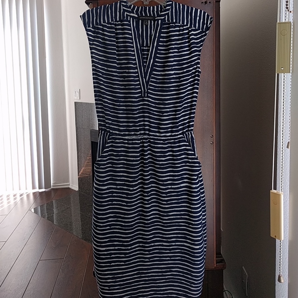 Banana Republic navy and white striped dress