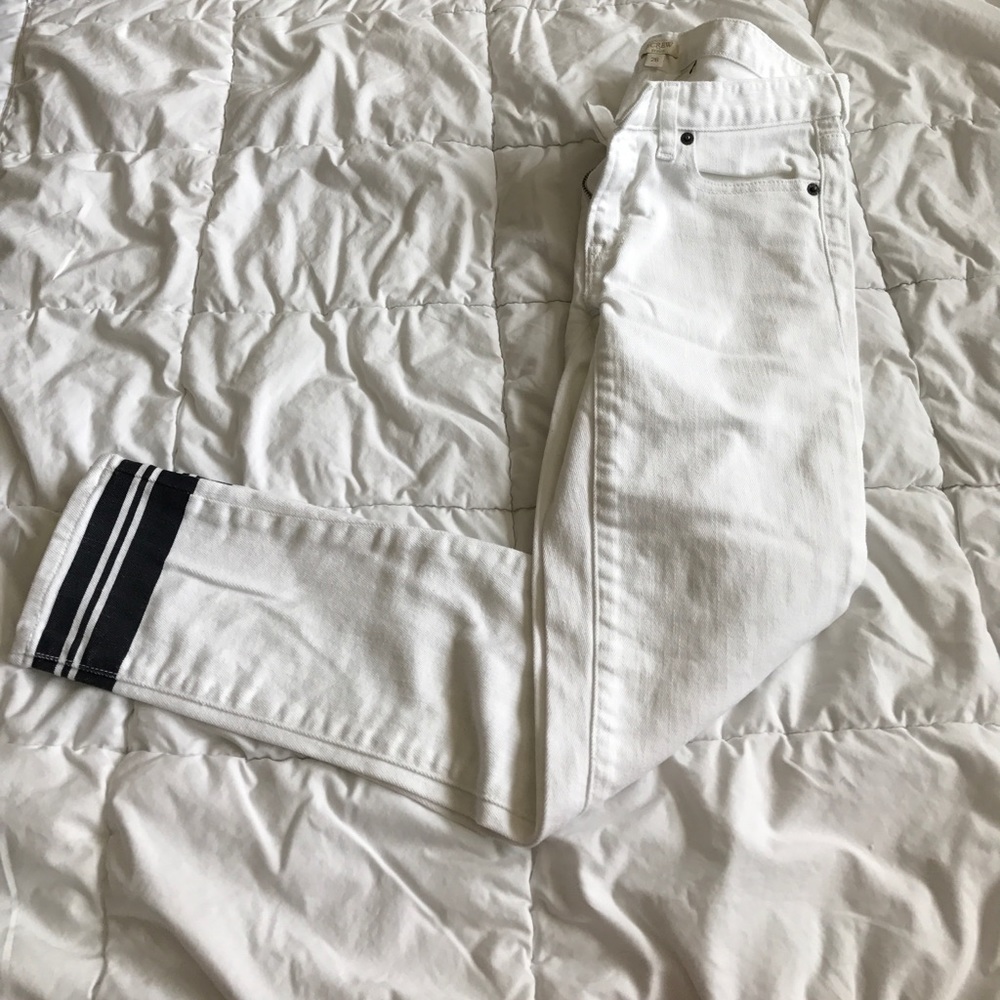J. Crew White Skinny Jeans with Navy Stripes