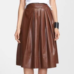 Nordstrom brown vegan leather pleated skirt L