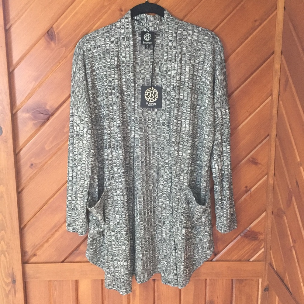 Bobeau cardigan 3/4 sleeve sweater knit pockets