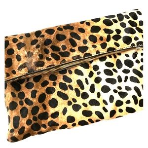CLARE VIVIER Foldover Leopard HairCalf Clutch