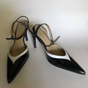 Tahari patent leather black and white heels