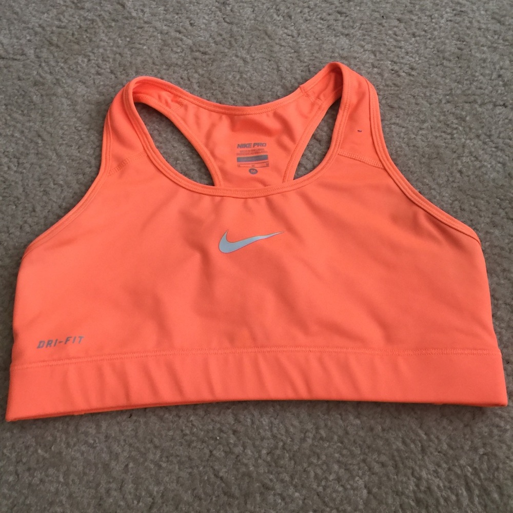 Orange Nike Pro dri fit sports bra