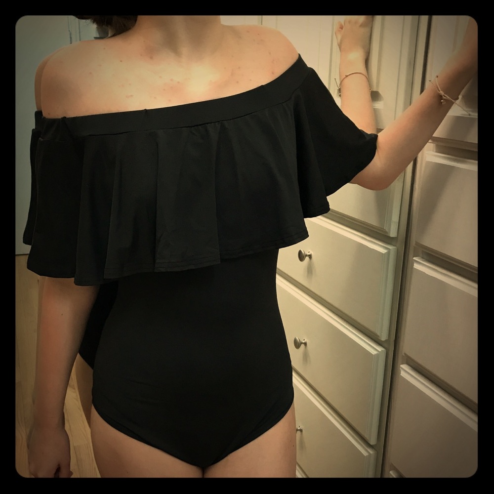 Black  NWOT  One Piece Off-Shoulder Black Swimsuit