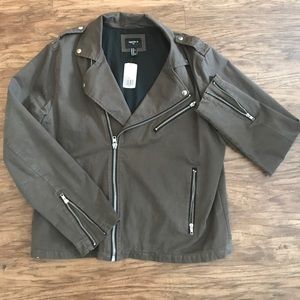 dark khaki cotton motorcycle jacket