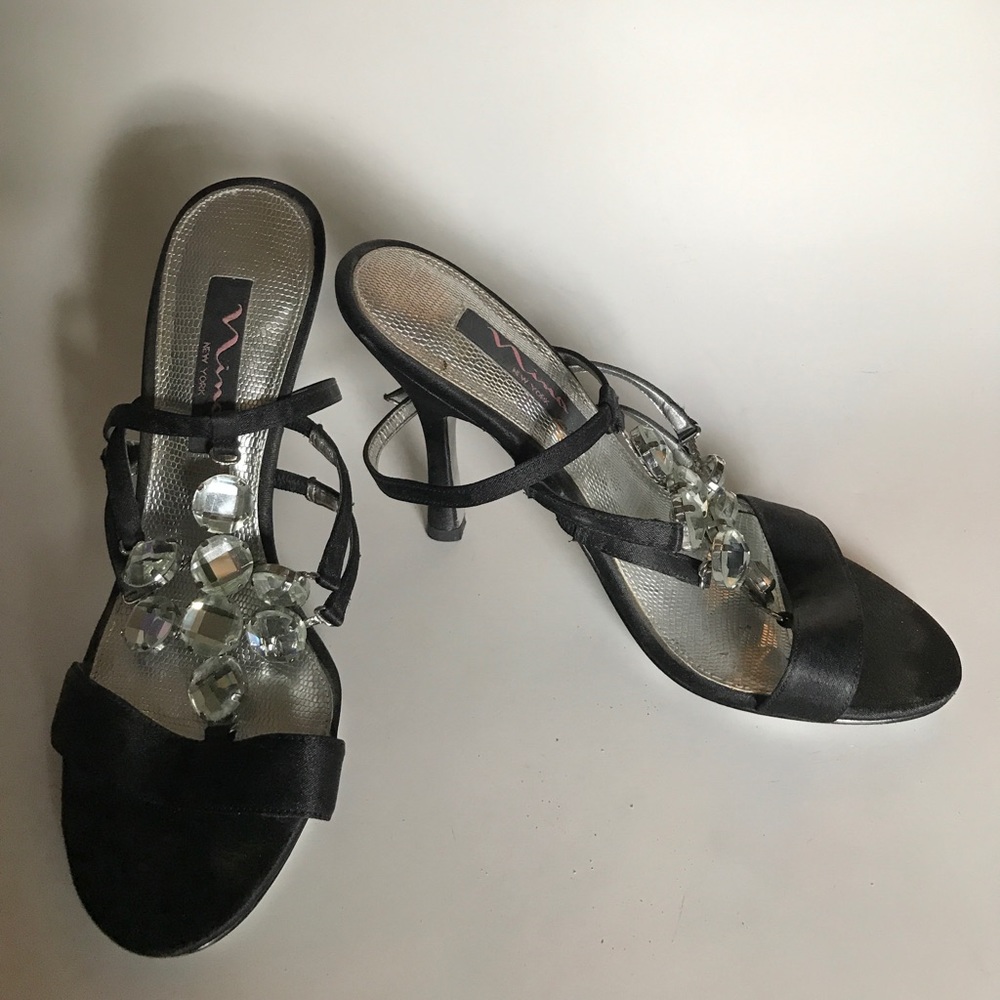 Nina Black Satin Silver Rhinestone heels size 6