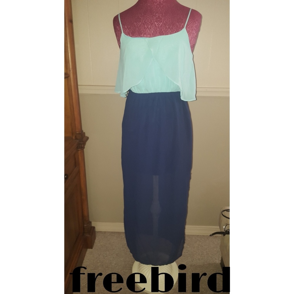 Spaghetti strap two-tone dress