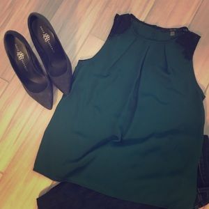 Hunter Green and Black Lace Tank Sz S