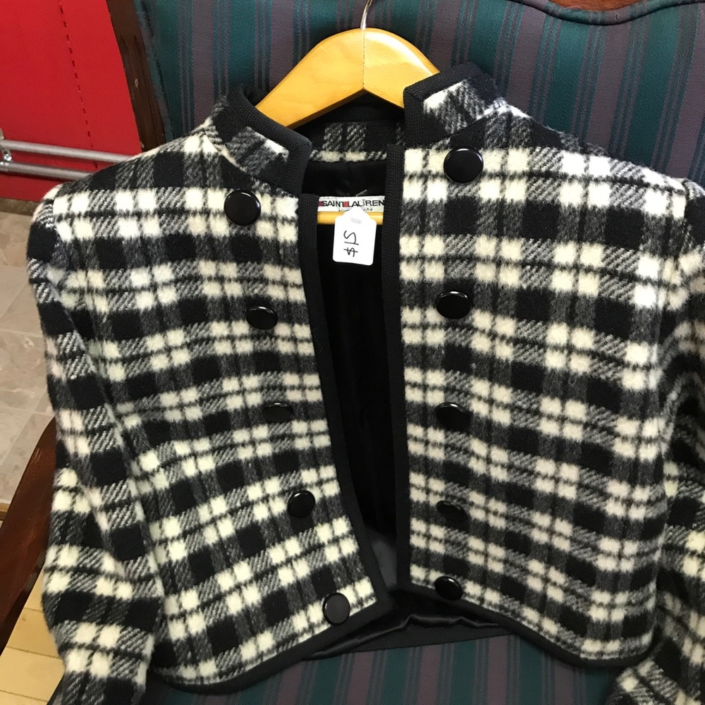 Vintage saint laurent black & white plaid blazer.