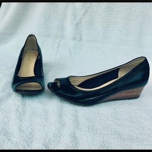 Cole Haan black open toe wedges