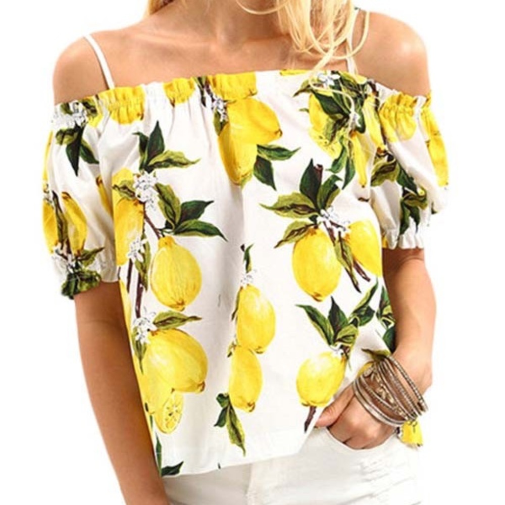 Off the shoulder lemon Print Blouse