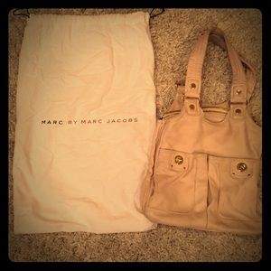 Marc by Marc Jacobs cream leather tote gold detail