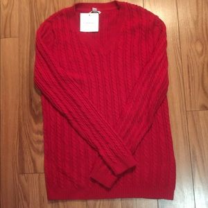 Red Oversized Cable Knit Sweater