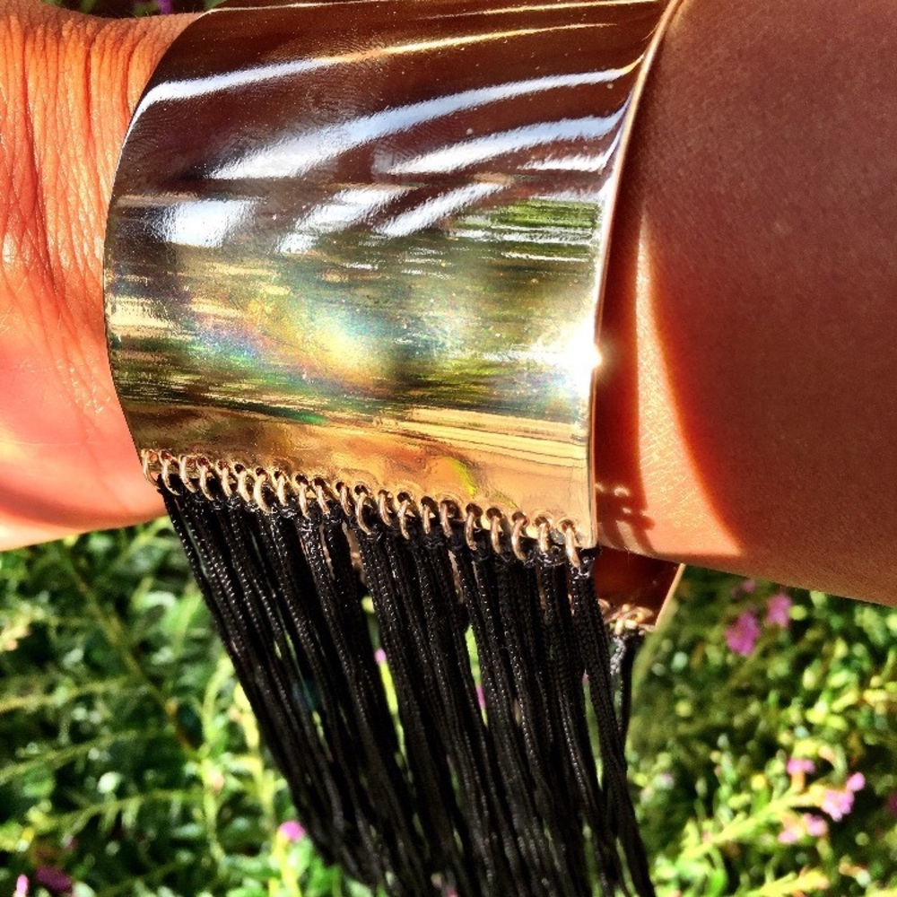 Gold & Black Fringe Cuff Bracelet