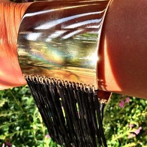 Gold & Black Fringe Cuff Bracelet