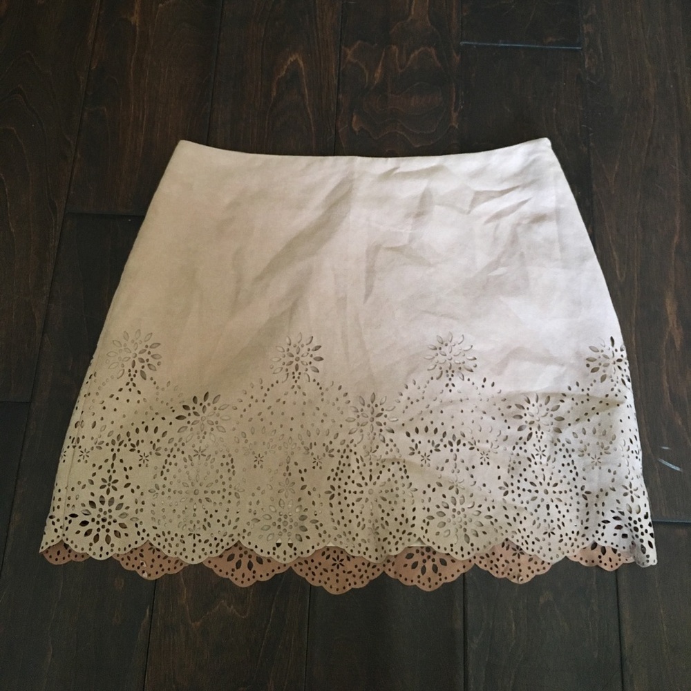 Perforated suede mini skirt