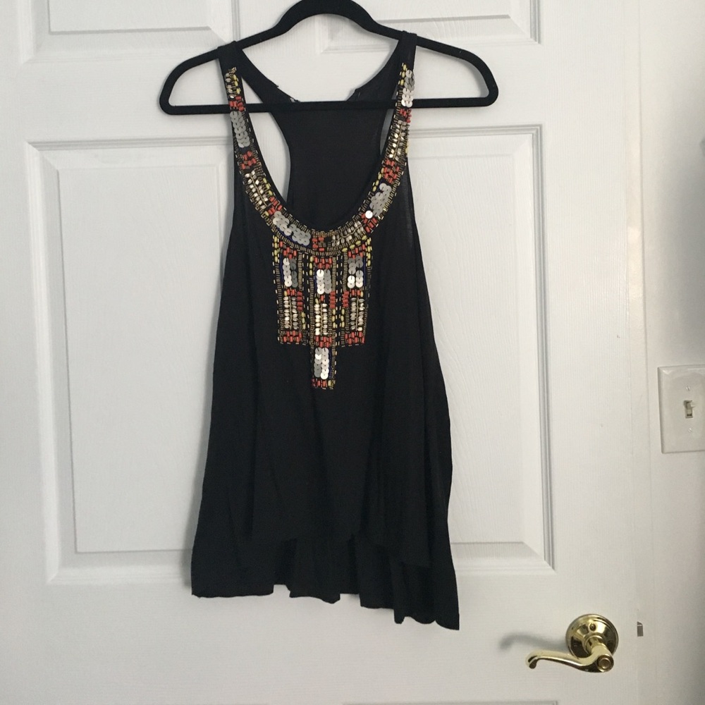 Embroidered Black Racerback Top