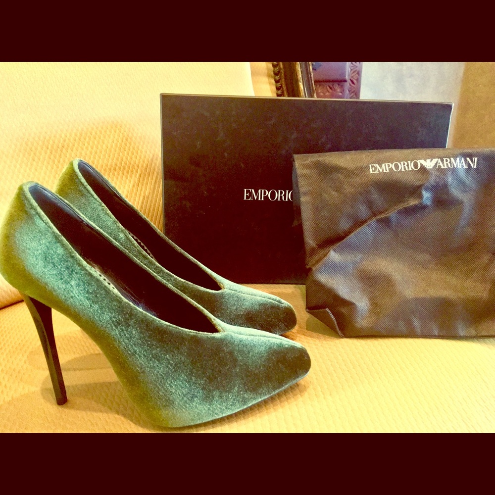 Authentic Emporio Armani emerald green stilettos