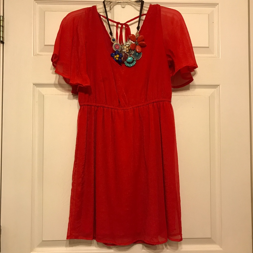 Coral Orange Short-Sleeve Dress